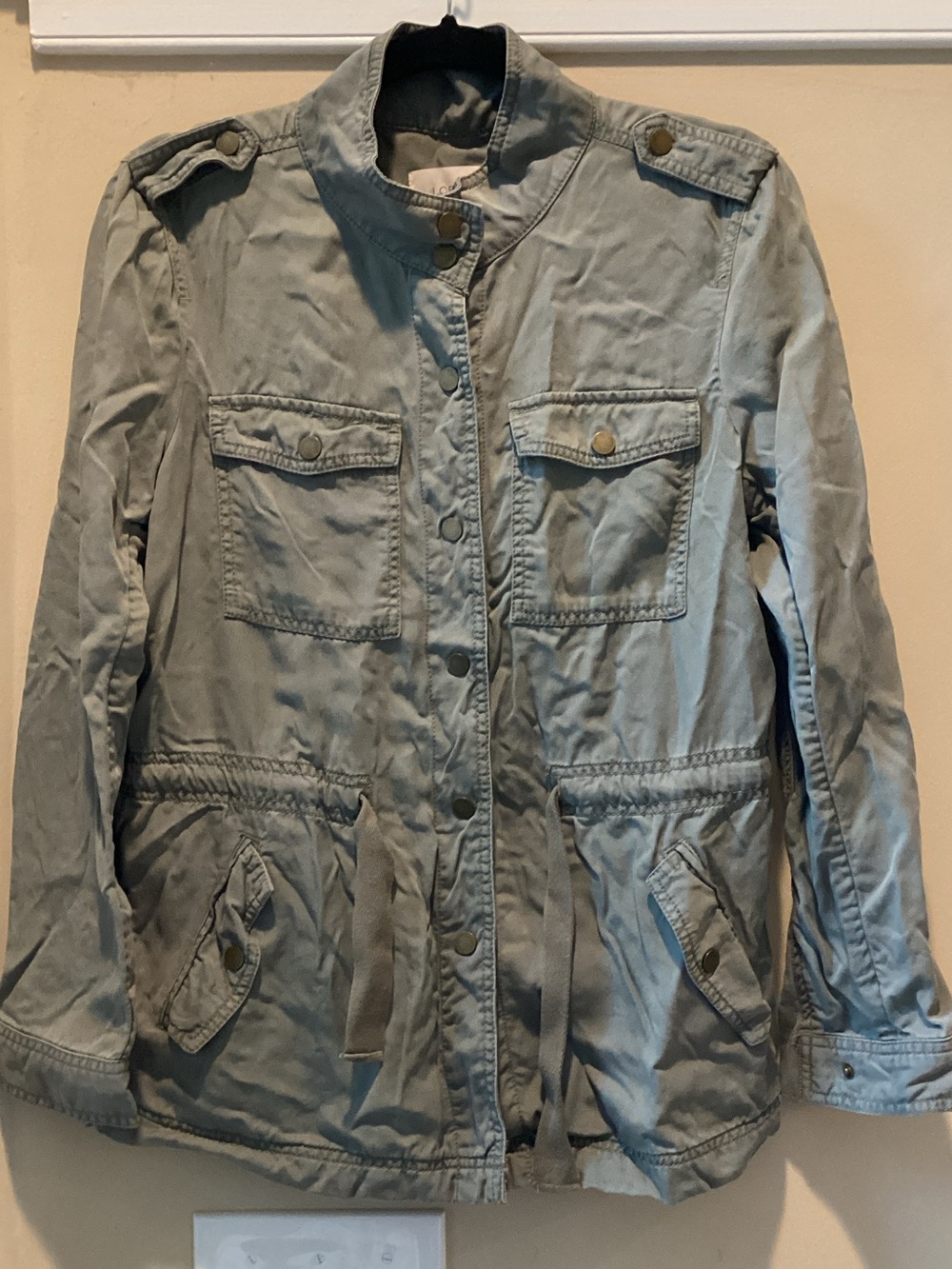 LOFT Light Olive Utility Jacket with Drawstring Waist
